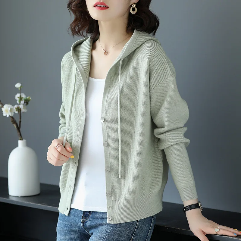 Top Trends: Spring Clothes Women 2023 Knitted Cardigan Korean Fashion Casual Long Sleeve Top Button Up Hooded Knitwears Sweater Coat Shoppable Styles