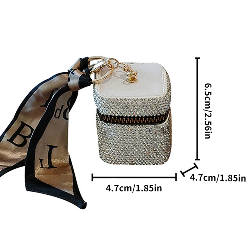 Top Trends: Mini Rhinestone Headphone Bag Fashion Silk Scarf Lipstick Bag Square Bucket Coin Purse Key Bag Car Keychain Pendant Women's Gift Shoppable Styles - Image 2