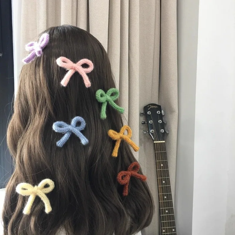 Top Trends: Colorful Knitted Bow Handmade Hairpin For Women Girls Korean Sweet Y2K Candy Color Woolen Yarn Hair Clip Headdress Wholesale Shoppable Styles