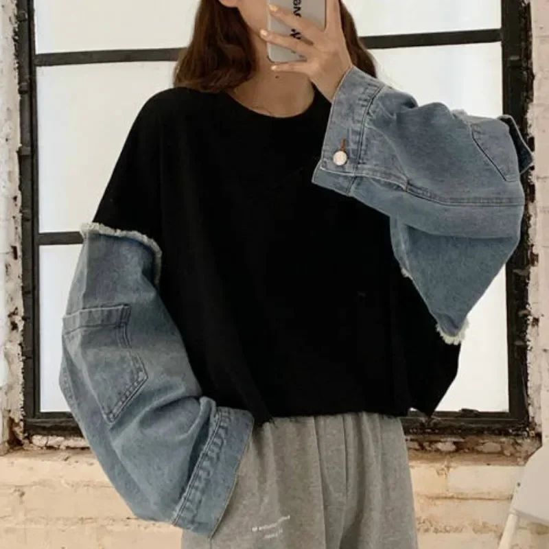 Top Trends: Women Casual Trendy Daily Knitwear O-Neck Patchwork All-match Fashionable Streetwear No Hat Hoodies Sweatshirts Indie Chic Shoppable Styles