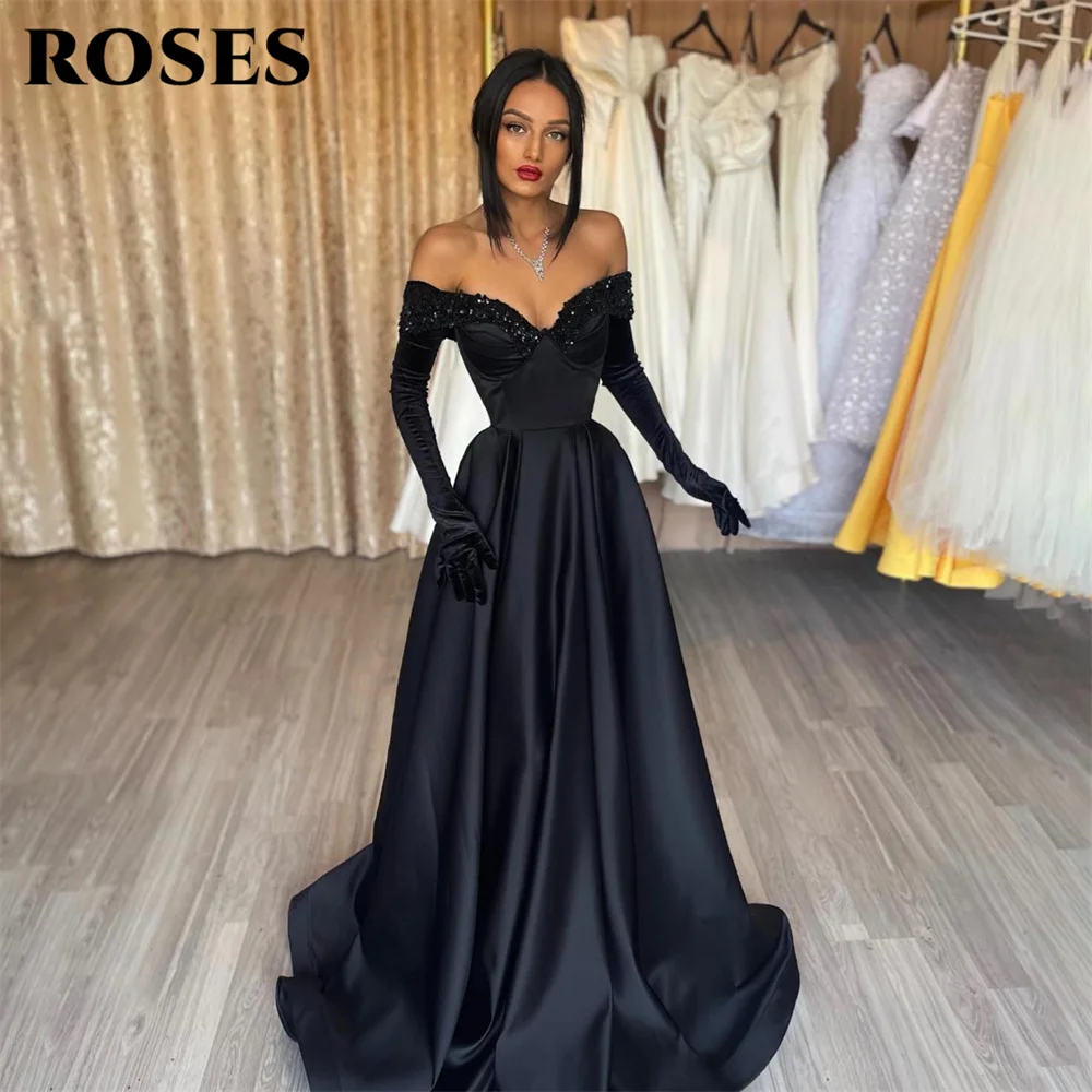 Top Trends: ROSES A Line Beading Chic Woman Evening Dress Gown Stain Sequin Ball Gown Off The Shoulder Night Dresses Gown Robes De Soirée Shoppable Styles