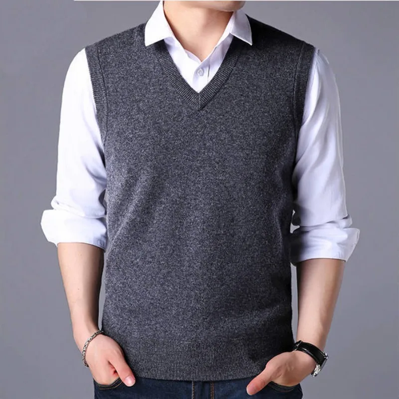 Top Trends: Fashion Men Sleeveless Knitted Sweater Vest Spring Autumn Pullover Bottom V-neck Male Streetwear Casual Versatile Basic Tank Top Shoppable Styles