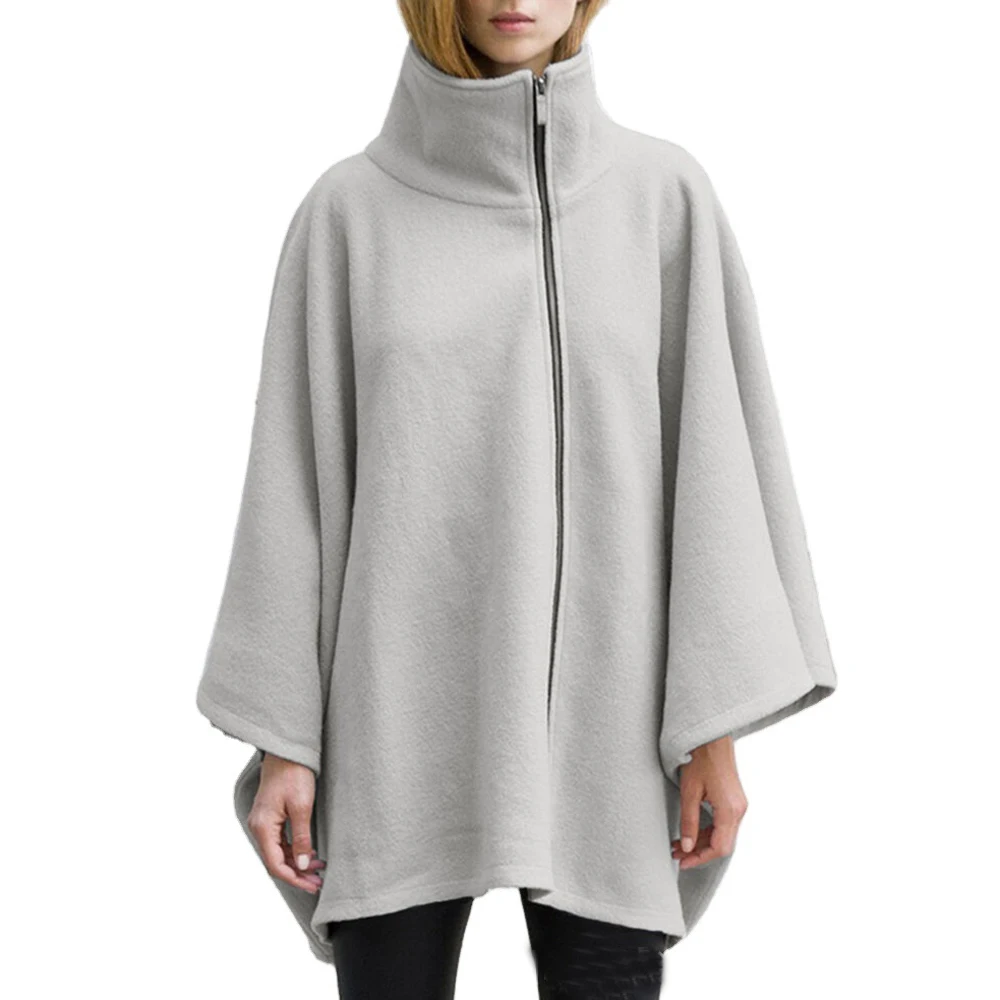 Top Trends: Fleece Stand Collar Woman Poncho Women&#039;s Cloak Cape Light Silver Color Zipper Cardigan Winter Ladies&#039; Solid Tops White Cape Shoppable Styles