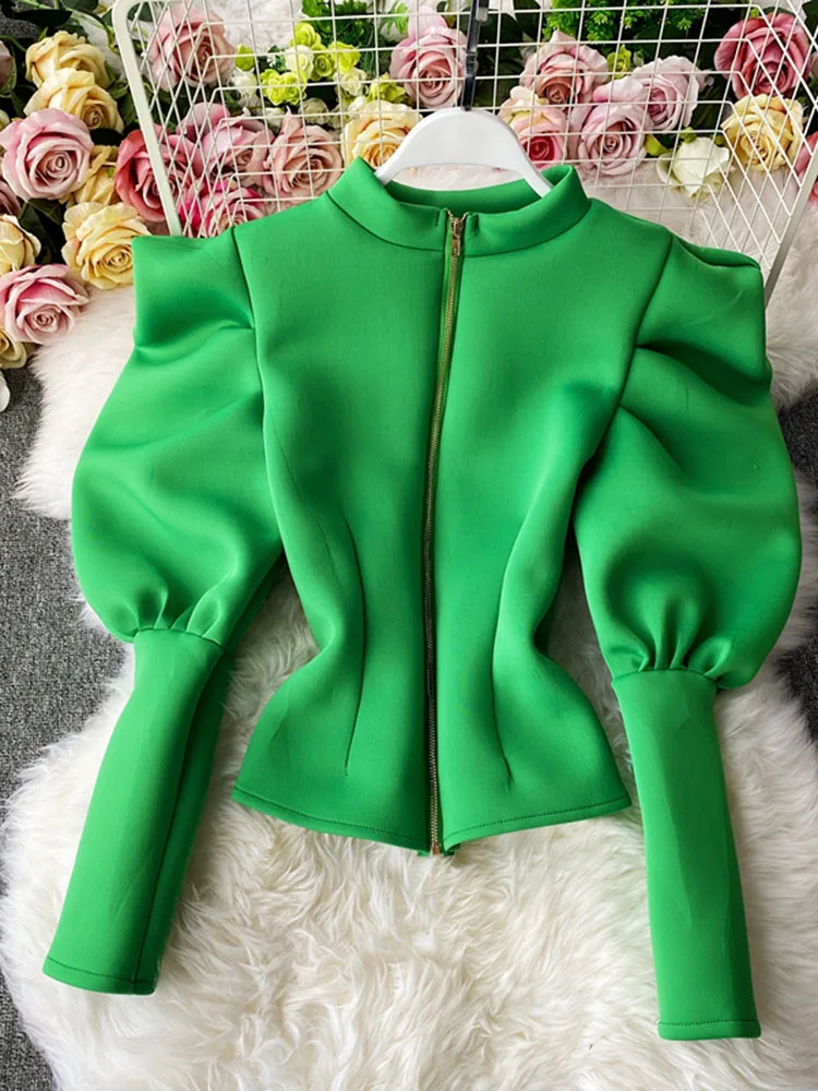 Top Trends: 2023 Temperament Stand-up Collar Shirt Women New Sping Autumn Winter Slim Long-sleeved Puff Sleeve Top GX1462 Shoppable Styles - Image 4