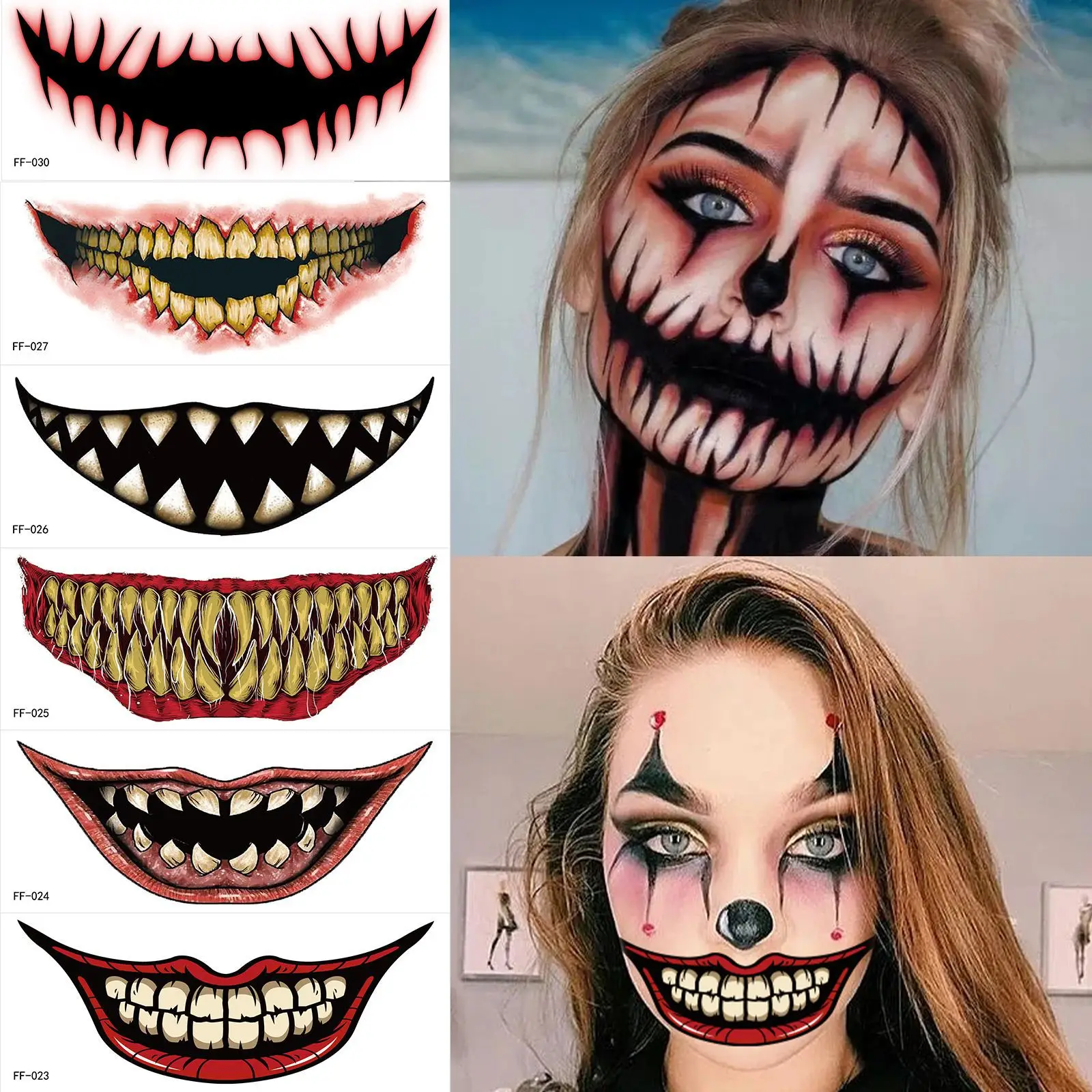 Top Trends: Holiday Tattoo Stickers Halloween Scary Mouth Tattoo Makeup Party Waterproof Face Tattoo Stickers Shoppable Styles