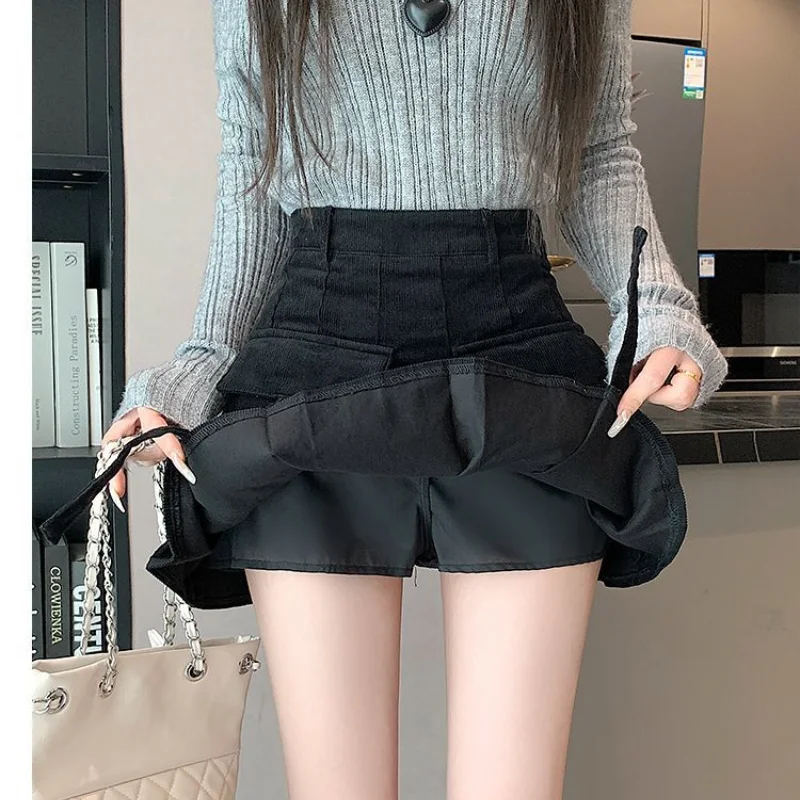 Top Trends: Vintage Corduroy Pleated Skirt Spring Autumn New High Waist Pockets Patchwork A-line Short Skirt Sweet Fashion Women Clothing Shoppable Styles - Image 5