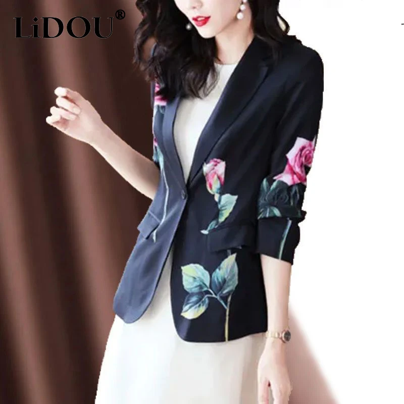 Top Trends: Spring Summer Elegant Fashion Print Blazers Lady Temperament All-match Loose Casual Suit Top Women Female One Button Coat Jacket Shoppable Styles