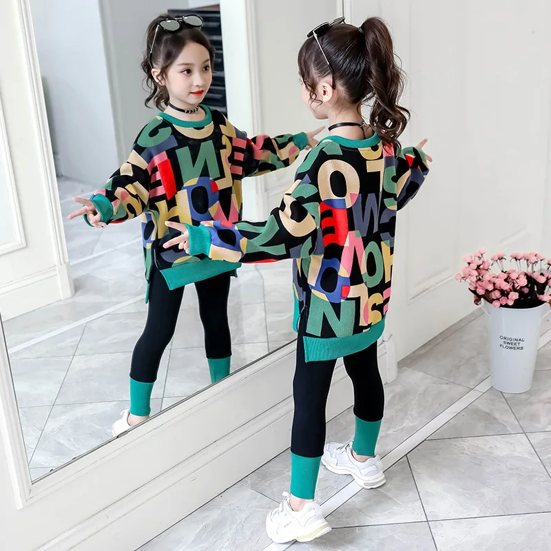 Top Trends: 2024 Girls Clothes Autumn Winter Sweater T-shirt Hoodie + Stretch Pants Leggings Toddler Cotton Teens Child 8 9 10 11 12 Year Shoppable Styles