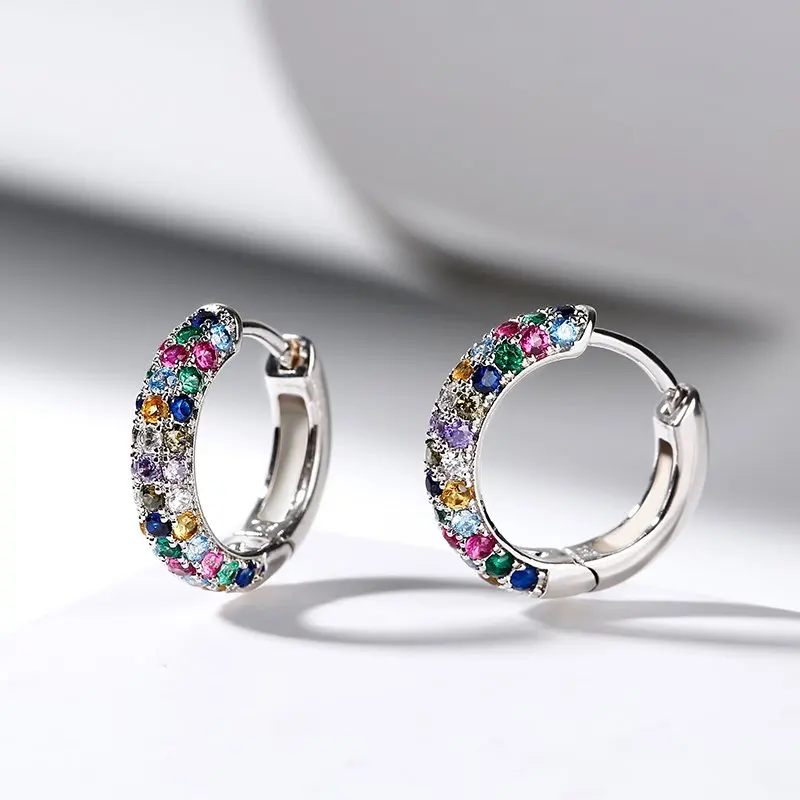 Top Trends: Fashion Silver Plate Round Mini Earrings Set Half Hoop Colorful Zircon Ladies Luxury Jewelry Hoop Earrings Shoppable Styles