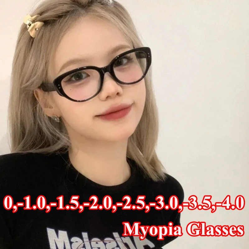 Top Trends: Luxury Cat Eye Myopia Glasses Women Men Prescription Nearsighted Eyeglasses Anti Blue Light Blocking Eyewear Diopter 0 TO -4.0 Shoppable Styles