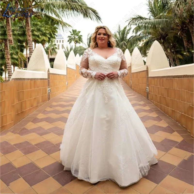 Top Trends: LAYOUT NICEB Plus Size Wedding Dress Long Sleeves Appliques Bridal Beach Gown Vestido De Casamento Lace Up Backless Custom Made Shoppable Styles