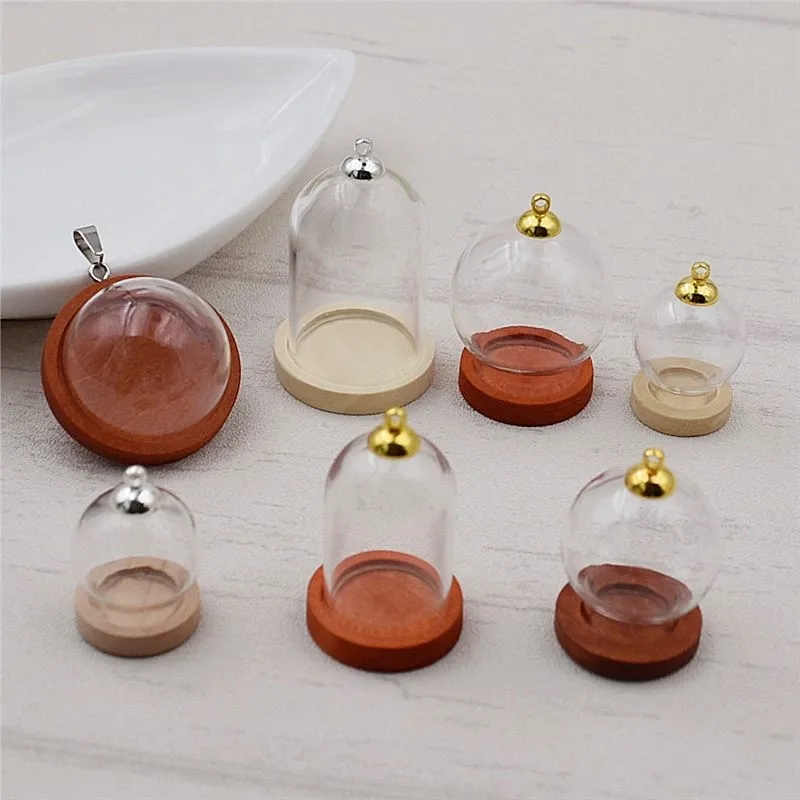 Top Trends: 6pieces 38*25mm Tube Glass Bottle Globe Wood Setting Base Beads Cap Glass Ball Vial Dome Cute Jewelry Charms Pendant DIY Shoppable Styles