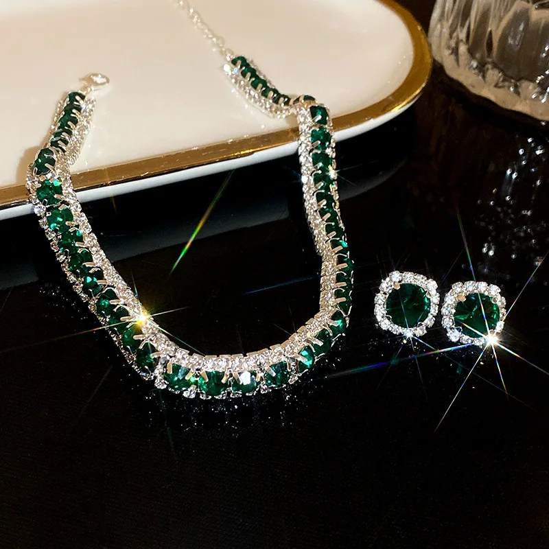 Top Trends: Fashion Trend Unique Design Elegant Delicate Light Luxury Green Zircon Necklace Women Jewelry Party Premium Stud Earrings Gift Shoppable Styles