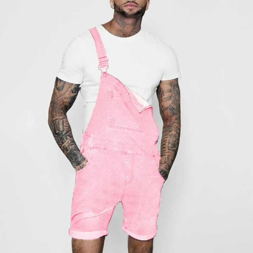 Top Trends: Pink Denim Overall Shorts For Men Fashion Hip Hop Streetwear Mens Jeans Overall Shorts Plus Size Summer Short Jean Jumpsuits Shoppable Styles