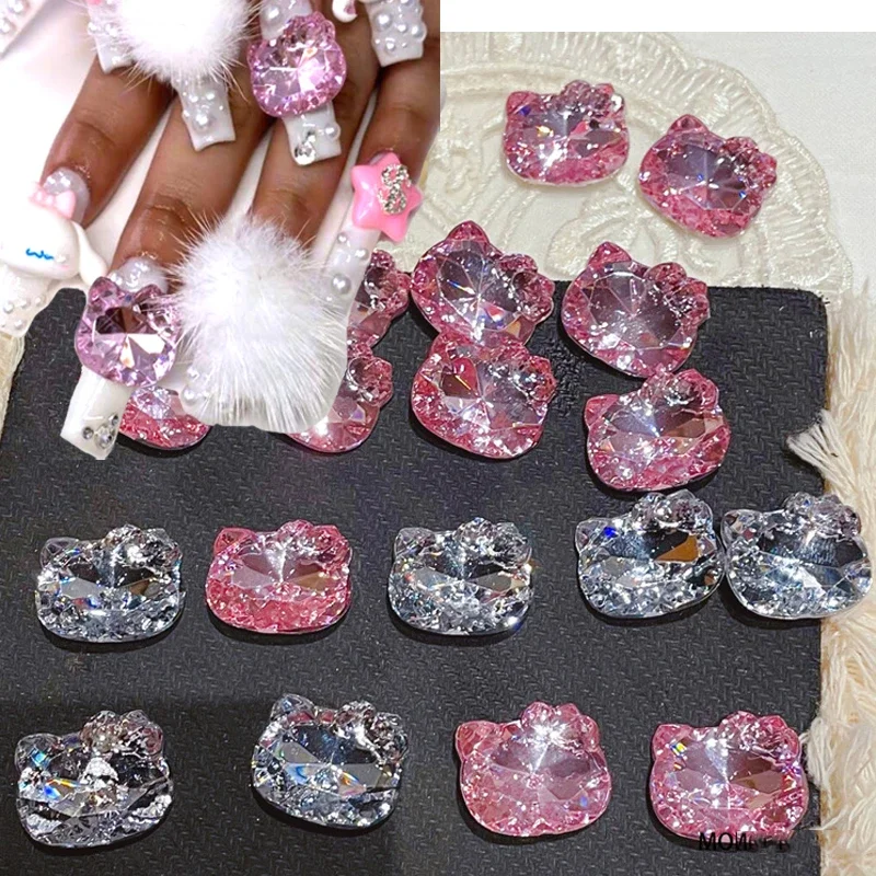 Top Trends: 10pcs Pink Crystal Cartoon Cat Nail Art Charm 3D 17MM Acrylic Transparent Cat Nail Gem Rhinestone Kawaii Nail Accessories Shoppable Styles