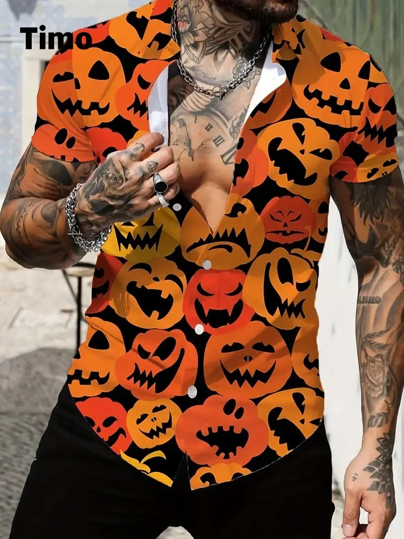 Top Trends: Halloween Clothing Mens Shirt Short Sleeve Tops Pumpkin Light Ghost Pattern Hawaiian Shirts Party Street Holiday T Shirt Costume Shoppable Styles