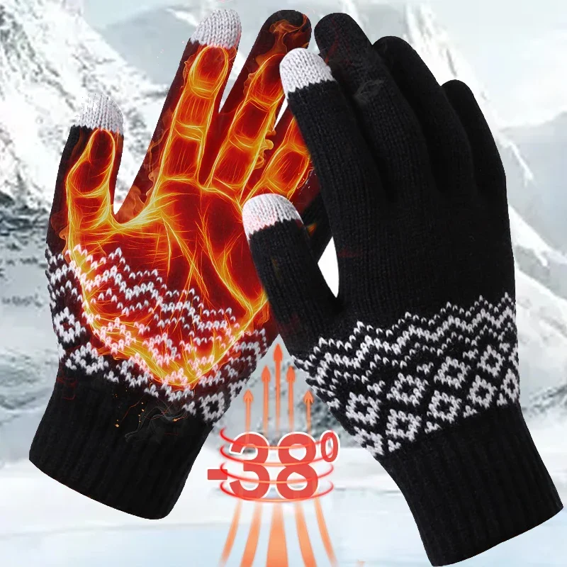 Top Trends: Winter Patterned Knitted Gloves Spring TouchScreen Warm Thickened Wool Knitting Business Phone Game Male Ski Cycling Mittens Shoppable Styles