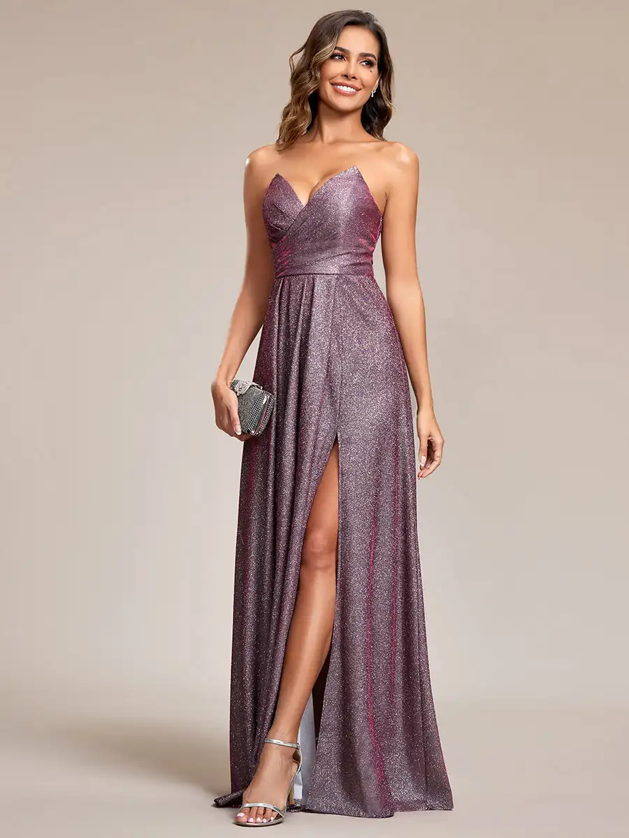 Top Trends: Gorgeous Evening Dresses Deep V-neck Hot Split Pleated Maxi Lacing 2024 Ever Pretty Of Shiny Metallic Rose Bridesmaid Dresses Shoppable Styles