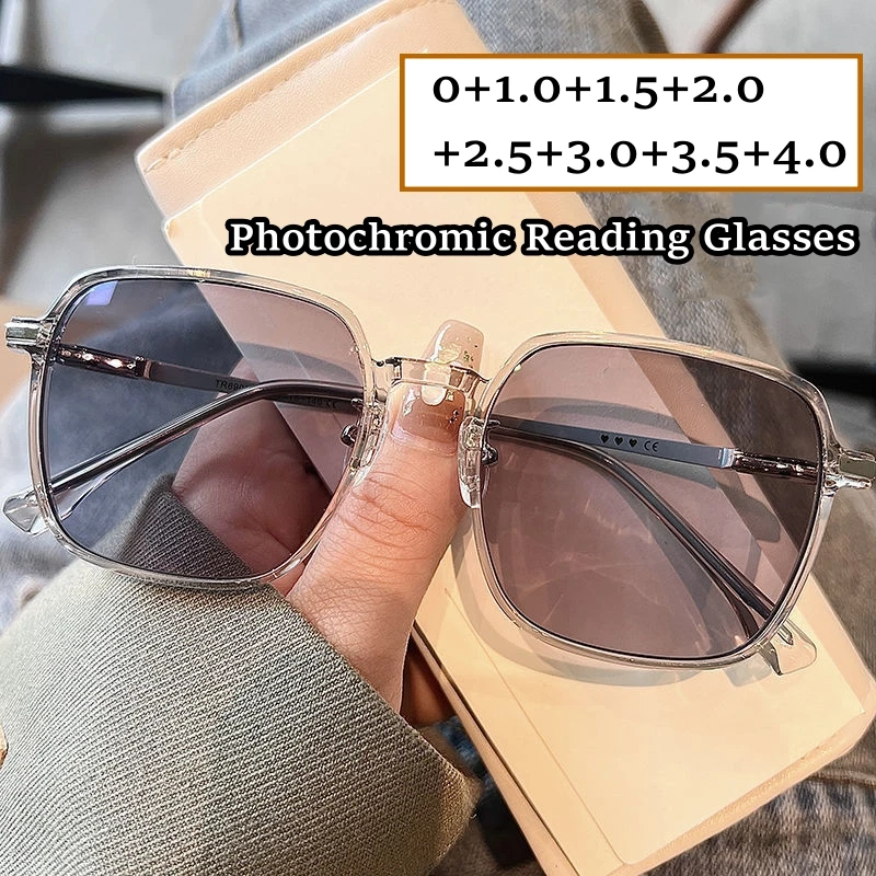 Top Trends: New Women Photochromic Reading Glasses Men Female Retro Far-sighted Eyeglasses Trendy Smart Color Changing Sunglasses Presbyopia Shoppable Styles