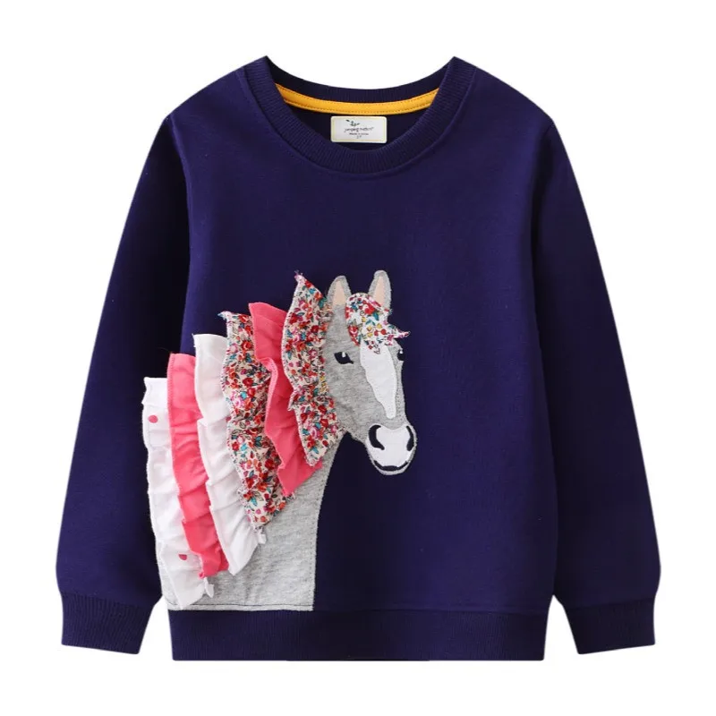 Top Trends: Jumping Meters Hot Selling Children&#039;s Girls Sweatshirts Horse Applique Autumn Winter Cartoon Kids Long Sleeve Hooded Shirts Tops Shoppable Styles