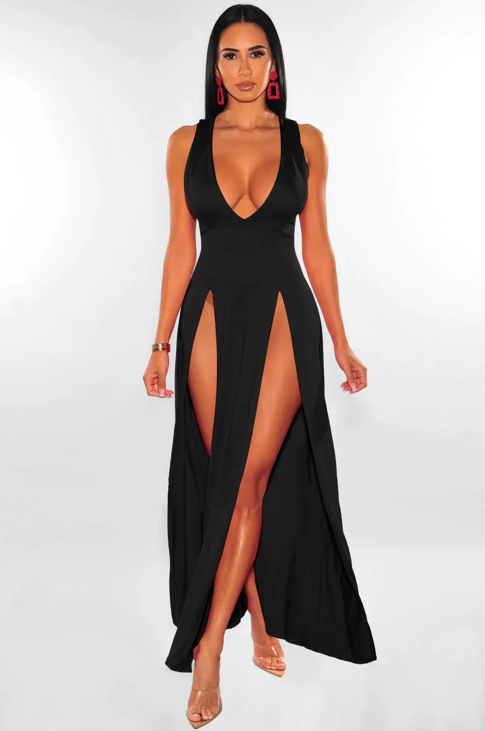 Top Trends: Summer Y2k Sleeveless Bodycon Maxi Dress Women Sexy V-neck High Split Elegant Long Evening Dress Night Prom Party A-line 2023 Shoppable Styles