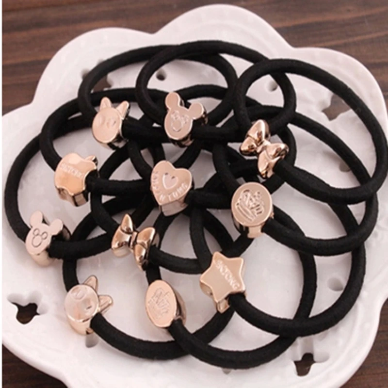 Top Trends: Set Korean Style Gold Beads Black High Elastic Hair Tie Rubber Band Hair Tie Headband Hair Accessories Wholesale Shoppable Styles