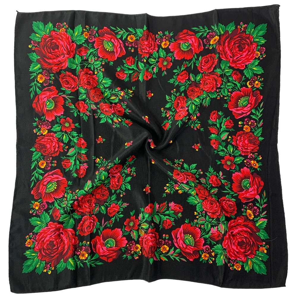 Top Trends: 70*70cm Russian Floral Square Scarf Women Luxury Flower Printed Bandana Headband Scarves Small Handkerchief Babushka Head Wraps Shoppable Styles