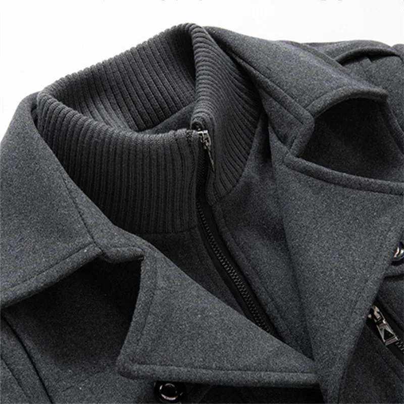 Top Trends: New Winter Mens Wool Blends Coats Solid Color Thick Warm Woolen Overcoat Double Neck Trench Coat Men Single Breasted Windbreaker Shoppable Styles - Image 6