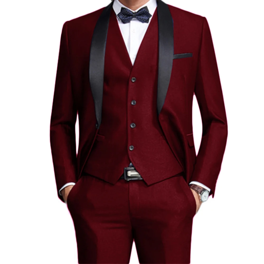 Top Trends: Burgundy Blazer Men Suits Casual Black Shawl Lapel Single Breasted Terno Costume Hombres Jacket Pants Vest пиджак мужской 2024 Shoppable Styles