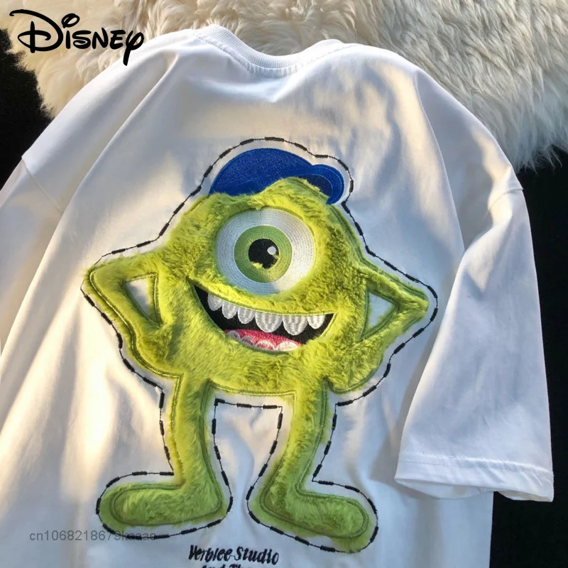 Top Trends: Disney Monsters University Mike Wazowski Plush Tshirt Y2K 100% Cotton Funny Cartoon Embroidery T-shirt For Men Women Loose Tops Shoppable Styles