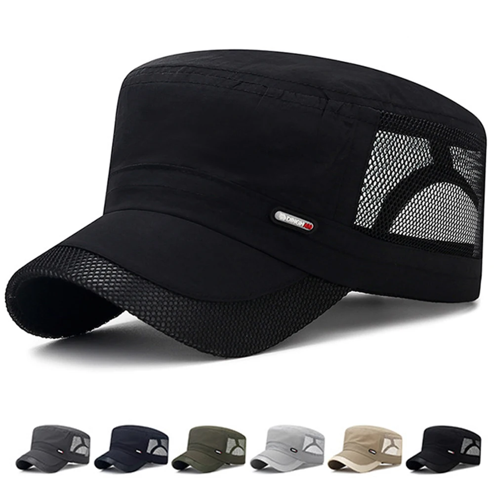 Top Trends: 2023 Autumn Quick Dry Mesh Military Hat Adjustable Snapback Sun Hat Cadet Style Breathable Flat Top Caps Outdoor Summer Sun Cap Shoppable Styles