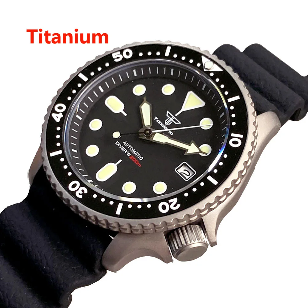 Top Trends: Tandorio 41mm NH35A Black Automatic 200M Diving Titanium Men Watch Sapphire Glass 3.8 O&#039;clock Date Rubber Black Ceramic Bezel Shoppable Styles