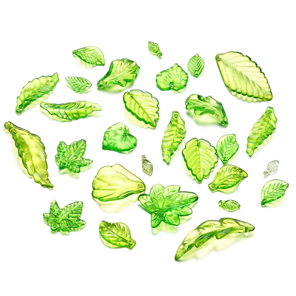 Top Trends: 10-100pcs Green Acrylic Leaf Charms Leaves Beads Pendants For Diy Necklace Bracelet Earrings Jewelry Making Handmade Crafts Shoppable Styles