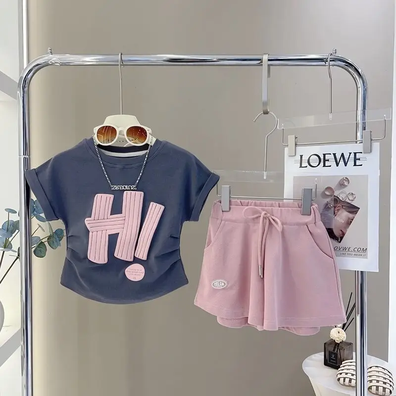 Top Trends: Girls&#039; Summer Suit 2023 New Children&#039;s Leisure Printing Set Short Sleeve T-shirt Shorts Fashion Two Piece Set Shoppable Styles