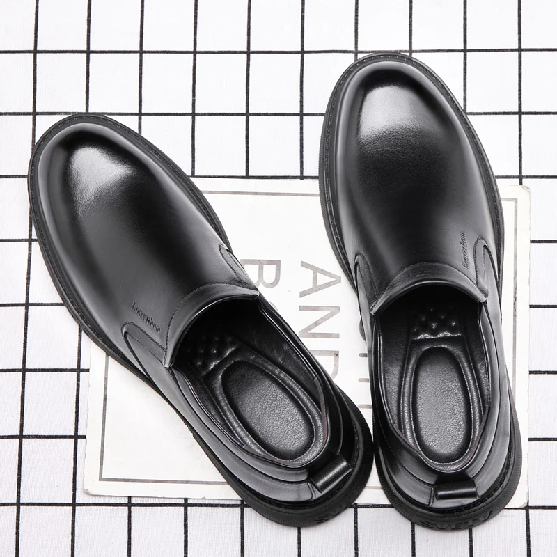 Top Trends: Mens Leather Shoes Height Elevator Shoes For Men Luxury Dress Shoes Slip On Business Comfortable Increase 6-8cm Wedding Shoes Shoppable Styles - Image 3