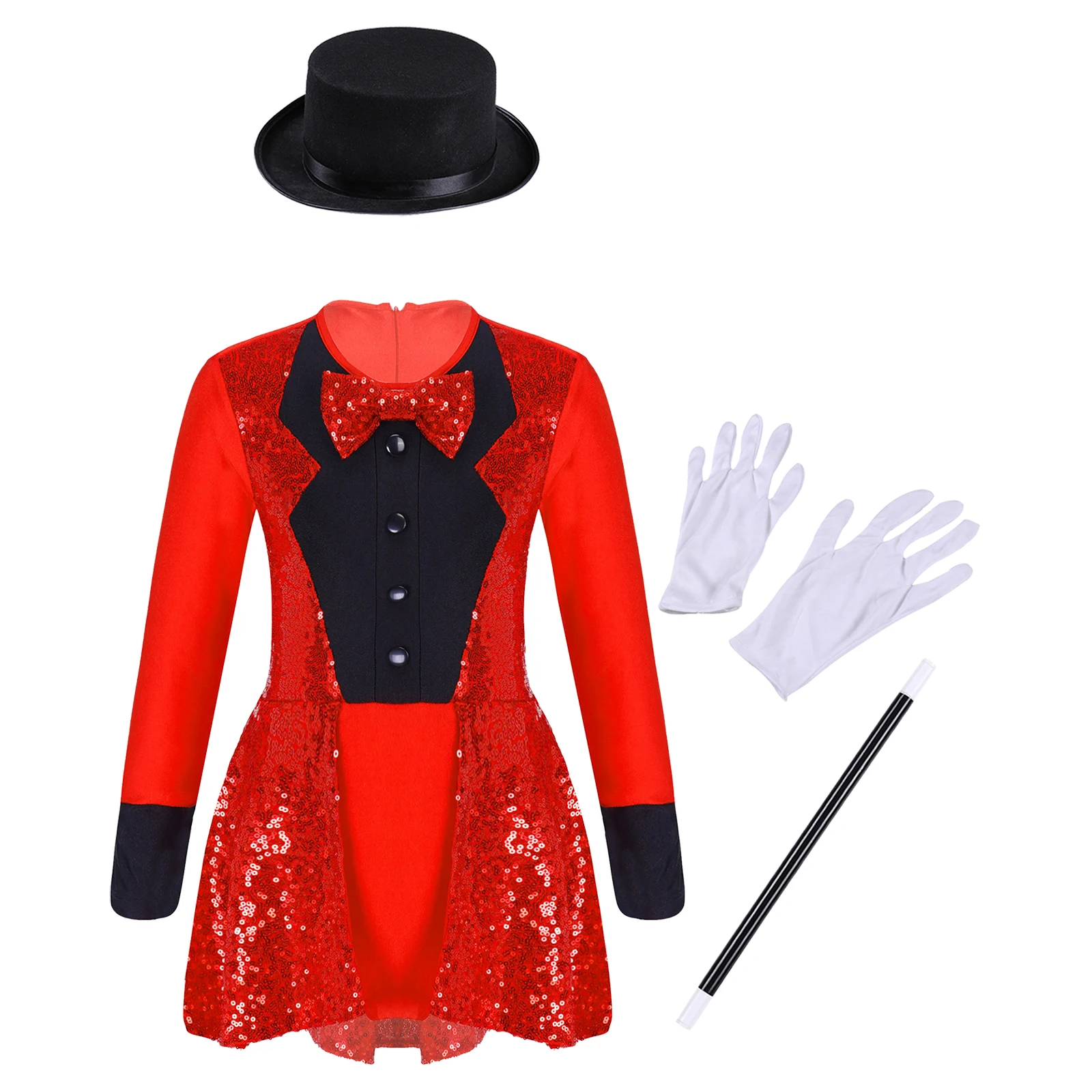 Top Trends: 2023 Halloween Kids Girls Magician Cosplay Costume Set Long Sleeve Bow Tie Back Zipper Sequin Leotard With Hat Magic Wand Gloves Shoppable Styles