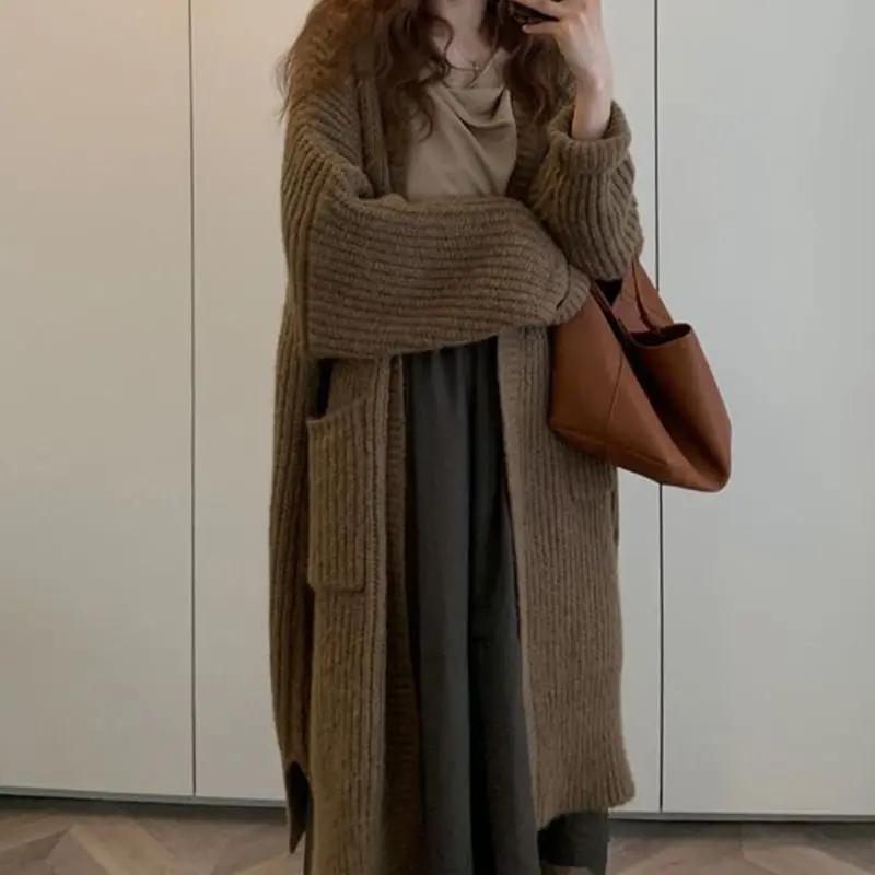 Top Trends: Long Sweaters Korean Elegant Vintage Knit Cardigan Winter Warm Knitwear Coats Casual Loose Outerwear Mujer Long Bat Sleeve Tops Shoppable Styles