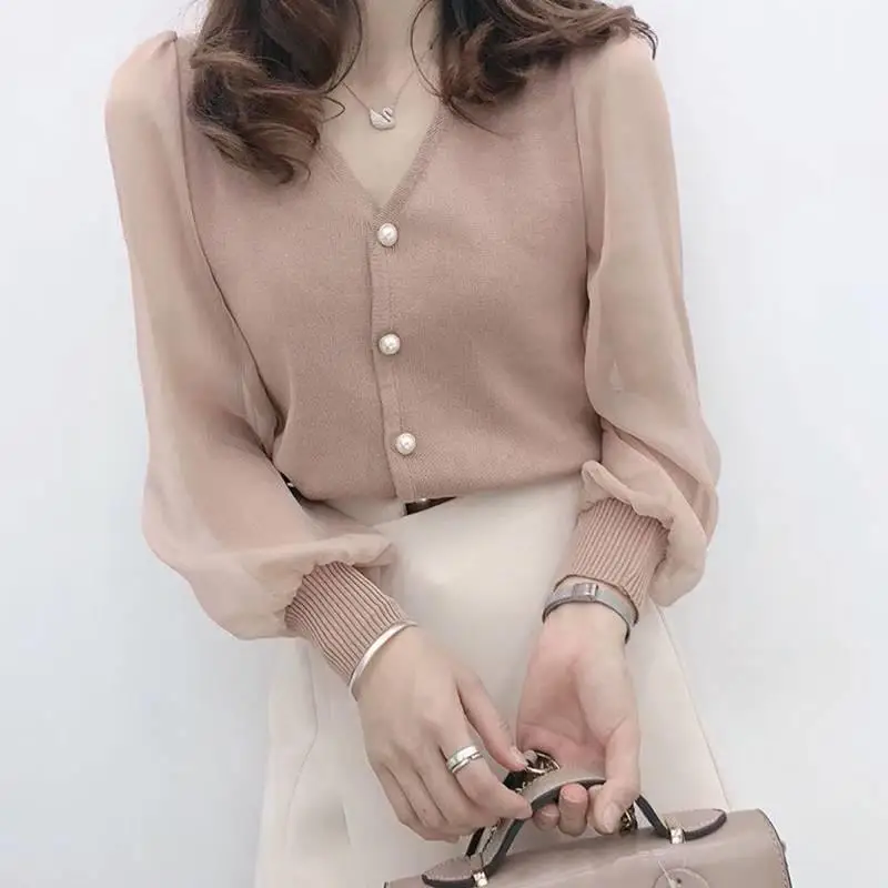 Top Trends: XEJ Chiffon Blouse Korean Fashion Office Clothes Knitted Tops Women Spring Autumn 2021 Women Fashion Long Sleeve Shirt Sheer Top Shoppable Styles