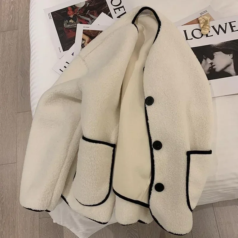 Top Trends: Coat Women Wool Woolen Long Sleeve Overcoat Turn Down Collar Ladies Jacket Khaki 2023 Autumn Winter Short Woolen Top Korean Shoppable Styles - Image 2