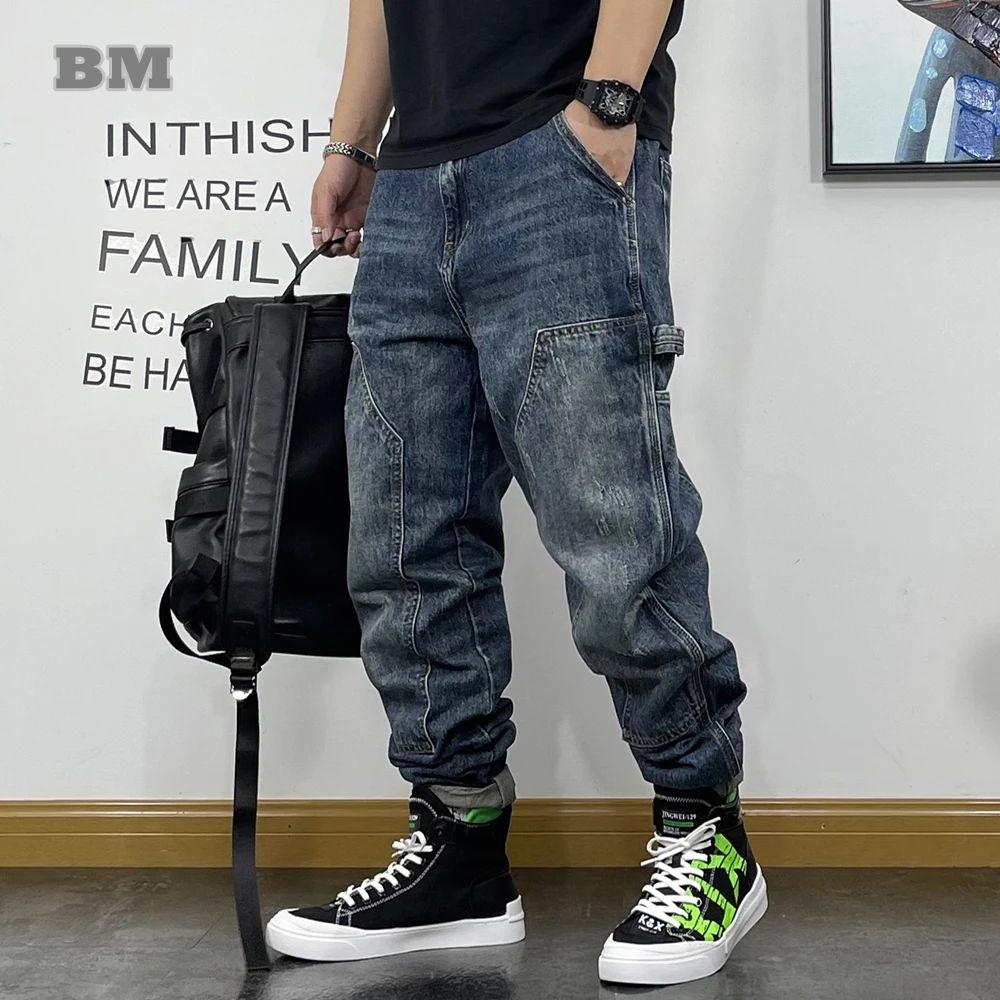 Top Trends: American Fashion Hip Hop Cargo Jeans Streetwear Skateboard Harem Trousers Men Clothing Japanese Harajuku Denim Casual Pants Male Shoppable Styles