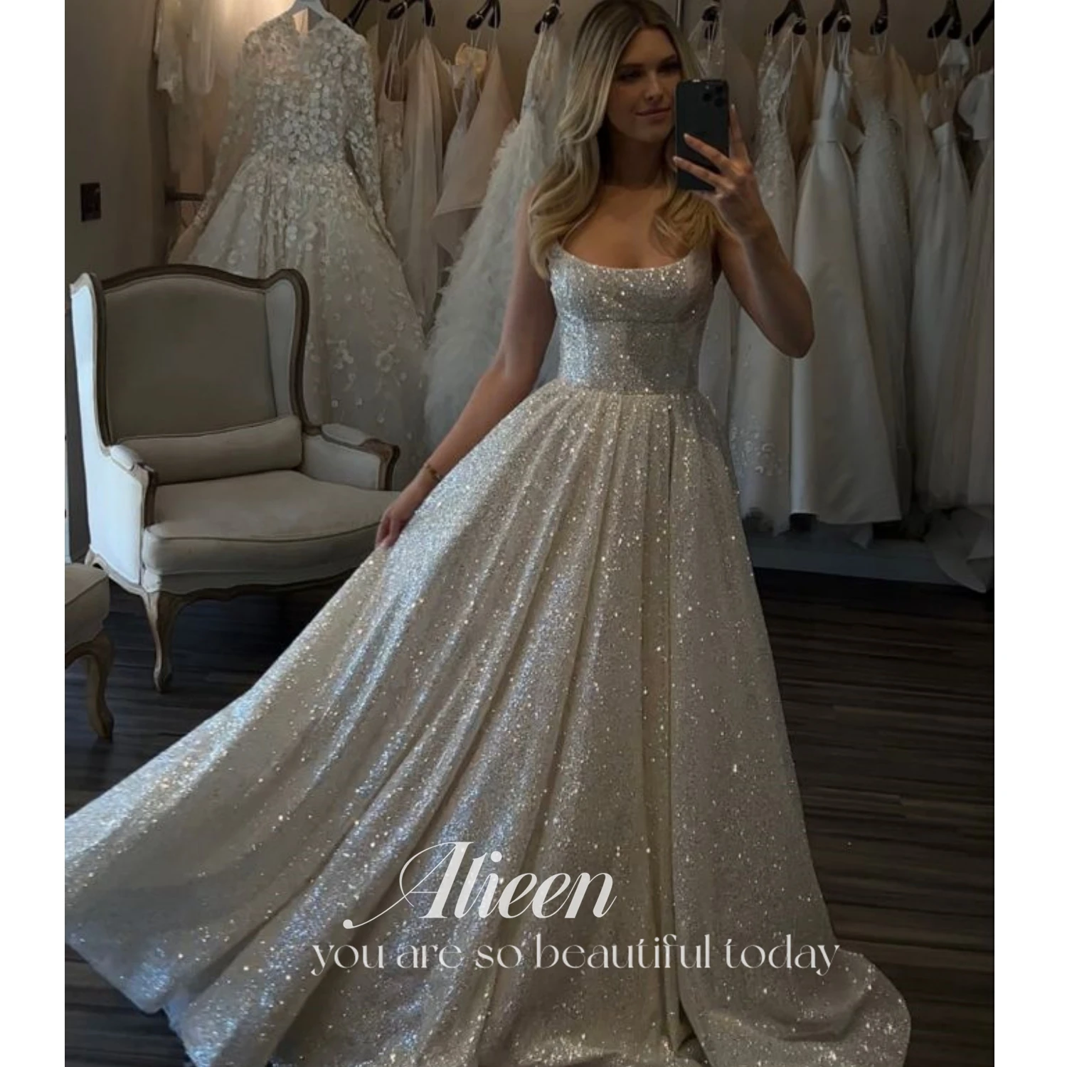 Top Trends: Aileen Shiny Wedding Dresses Boho Sweetheart Sequin Spaghetti Strap A-Line Princess Wedding Bridal Gown Suknia Slubna Shoppable Styles