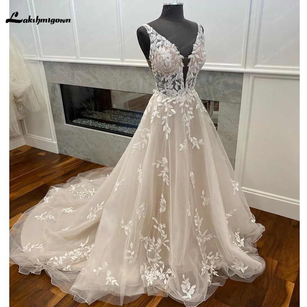 Top Trends: Light Champagne Boho Wedding Dress 2023 Lace Appliques Tulle Long Bridal Beach Wedding Gowns Vestido De Casamento Princesa Shoppable Styles