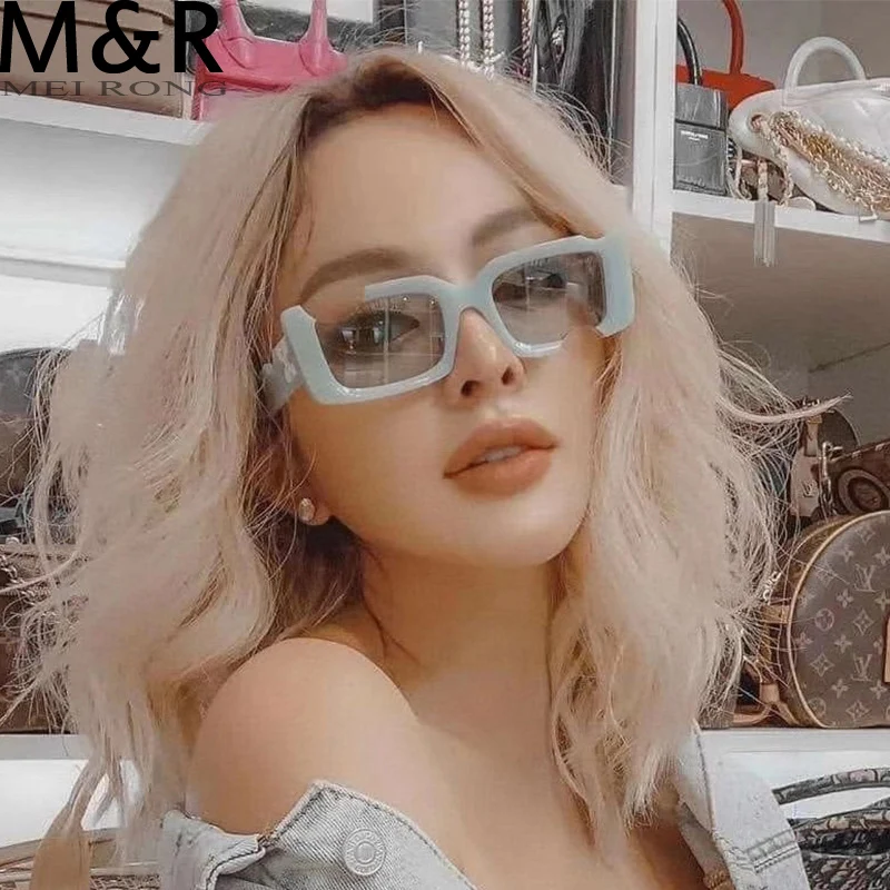 Top Trends: Hip-hop Square Sunglasses Women Men Off Notch Hole Design White Sun Glasses Blue Ladies Vintage Shados Eyewear UV400 Shoppable Styles