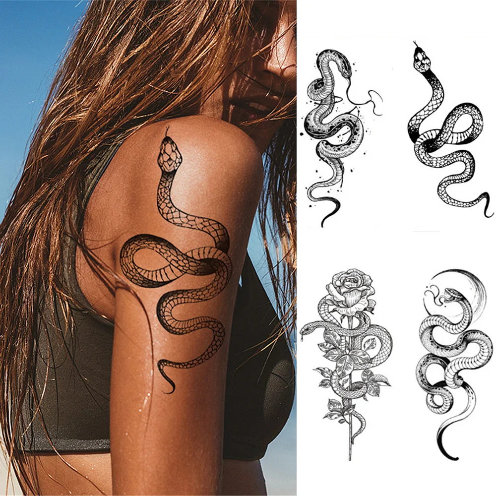 Top Trends: 2023 Summer Snake Flower Temporary Tattoos Sticker Waterproof Cool Dark Style Unisex Water Transfer Fake Tattoo Women Accessory Shoppable Styles