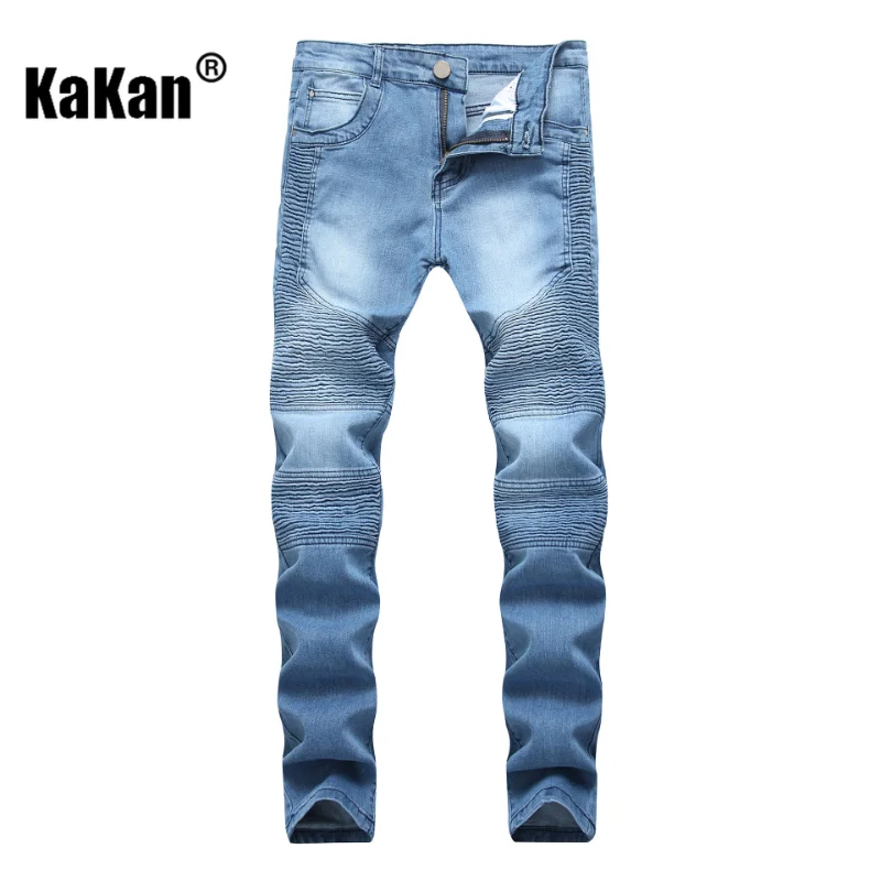 Top Trends: Kakan - Street Brand Motorcycle Men's Individualized Pleated Slim Fit Skinny Jeans, New Broken Long Jeans K010-999 Shoppable Styles