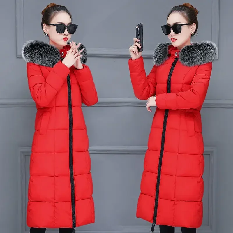 Top Trends: Fashion Winter Womens Cold Coat Long Fur Collar Hooded Padded Jacket Super Hot Snow Outercoat Slim Fit Keep Warm Cheap Wholesale Shoppable Styles - Image 6