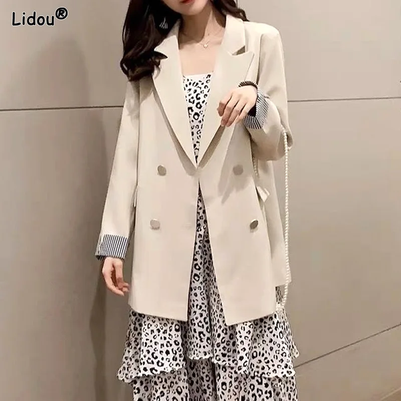 Top Trends: Notched Solid Color Women&#039;s Clothing Blazers Striped Coat Spring Summer Thin Temperament Pockets Button Fashion Korean Casual Shoppable Styles