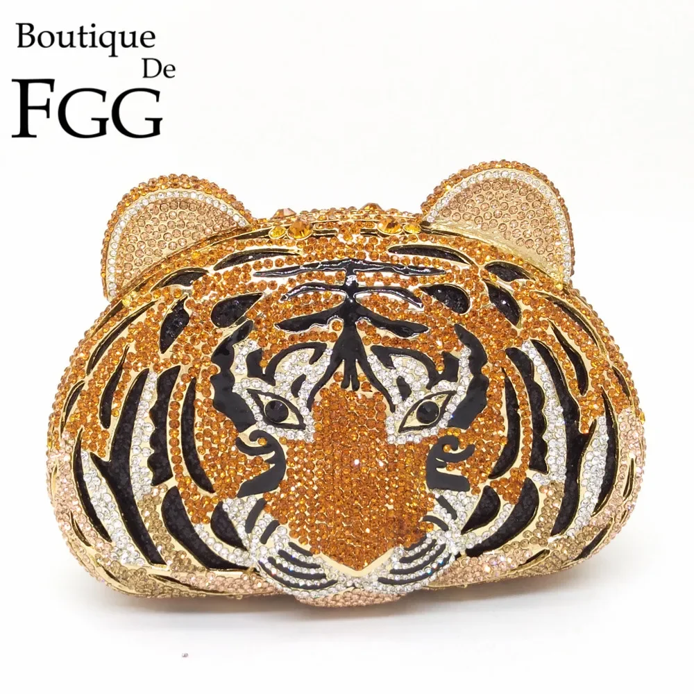 Top Trends: Boutique De FGG (in Stock) Tiger Head Women Clutch Purses Party Dinner Rhinestone Handbags Crystal Evening Minaudiere Bags Shoppable Styles