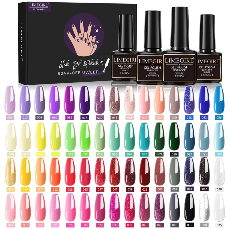 Top Trends: Limegirl Gel Nail Polish Set Kit Pink Glitter Popular Spring 60 / 40 / 24 Colors Semi Permanent UV Led Gel Varnish Soak Off Nail Shoppable Styles