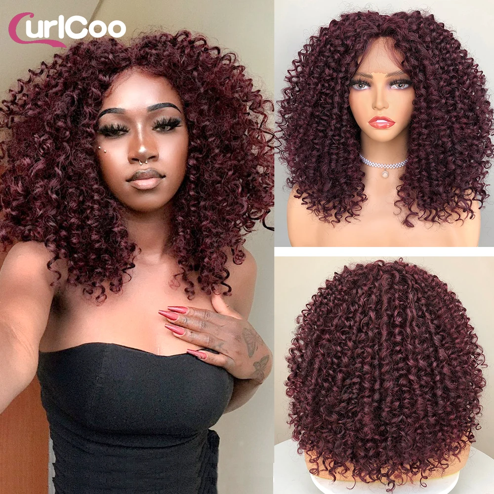 Top Trends: CurlyCoo Synthetic Curly Lace Front Wigs For Black Women Short Kinky Curly Bob Wig Ombre Natural Water Wave Cosplay Wig Shoppable Styles